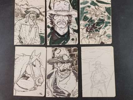 Stefano Babini | Stefano Babini - 6x disegni Personaggi del West - Page volante - Exemplaire unique | Catawiki