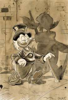 Guti, Coffee Artist | Scrooge Mc Duck - Shadow From The Past - Original Coffee Painting - 46 x 32 cm - Guti Signed - Coffee Art - Original Artwork - No Reserve! | Catawiki