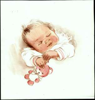 Vincent, Gabrielle (Pseudoniem Van Monique Martin) | Gabriëlle Vincent (bekend van Erneste et Célestine/ Brammert en Tissie) - Gemengde techniek op dik papier voor een geboortekaartje - Page volante - (1970/1975) | Catawiki