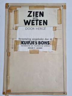 Hergé | Kuifje - Originele tekening (lettering en montage) “zien en weten” - Exemplaire unique - (1950) | Catawiki