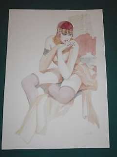 Leone Frollo | L. Frollo - Illustrazione originale matita e acquarello "Pin-Up ammiccante" - Page volante - Exemplaire unique | Catawiki