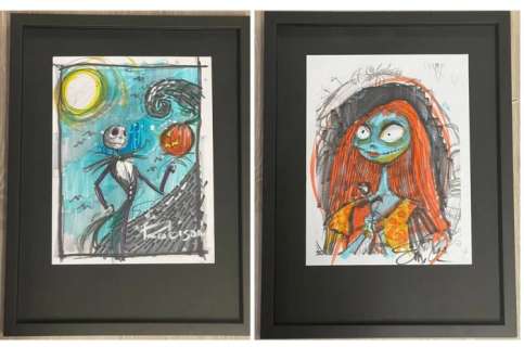 Eric Robison | The Nightmare Before Christmas - Jack Skellington + Sally - 2 original colour studies by Eric Robison - Page volante - (1993) | Catawiki