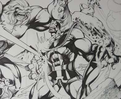 Mc Wyman | Alpha Flight, Thanos 22x17 inches -A3 - Encré - Thanos vs Alpha Flight - Page volante - Exemplaire unique - (2014) | Catawiki