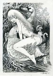 Aouamri, Mohamed | Aouamri, Mohamed - Dessin original - Encyclopédie de la féérie - Vouivres sur cygnes - (2023) | Catawiki