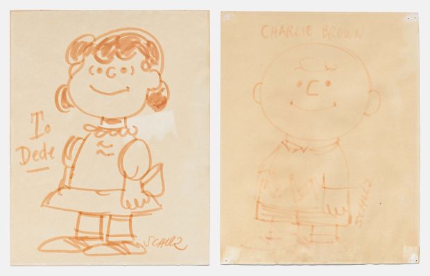 Charles Schulz Hand-Drawn Artworks of Charlie Brown and Lucy -- Large Drawings Each Measure 11.375’’ x 14.5’’ | Nate Sanders