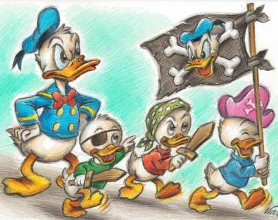 Joan Vizcarra | Donald Duck & Nephews - Yo Ho Ho! Donald Duck’s Pirate Crew Sets Sail - Original Drawing - Joan Vizcarra Signed - Pencil Art - Original Artwork | Catawiki
