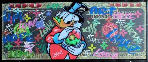 Gabriel Brisan | Uncle Scrooge - His first Dime - 70 x 30 cm - Acrylic on Canvas | Catawiki