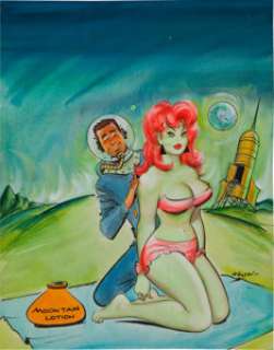Bill Wenzel Barrel of Fun "Moon Tan Lotion" Cover Illustration Original Art (Almat Publishing, Spring -