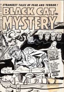 Al Avison Black Cat Mystery #34 Cover Original Art (Harvey, 1952). Here‘s a lurid cover scene of a fiend -