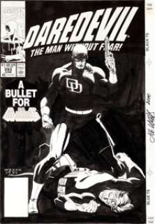 Lee Weeks Daredevil #293 Cover Original Art (Marvel, 1991). Do our eyes deceive us, or did Daredevil just gun -