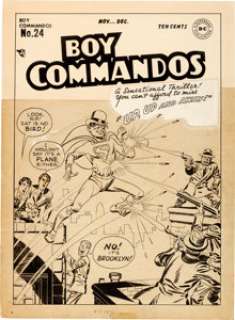 Jack Kirby Boy Commandos #24 Superman Parody Cover Original Art and Signed Board (DC, 1947). The very first - | Heritage