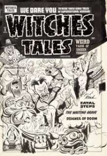 Al Avison (attributed) Witches Tales #9 Cover Original Art (Harvey, 1952). A particularly frenetic cover, -
