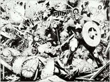 Jim Cheung and Mike Morales Avengers Finale #1 Two Page Spread Splash Pages 28-29 Original Art (Marvel, -