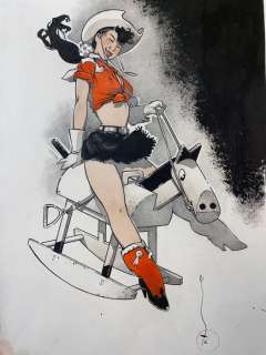 Michetz, Marc | Michetz, Marc - Dessin original couleur - Cow-Girl - (2016) | Catawiki