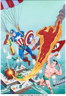 Alex Schomburg - Overstreet Comic Book Price Guide #10 Cover Captain America, the Human Torch, and the Sub-Mariner Original Art (Overstreet, 1980).