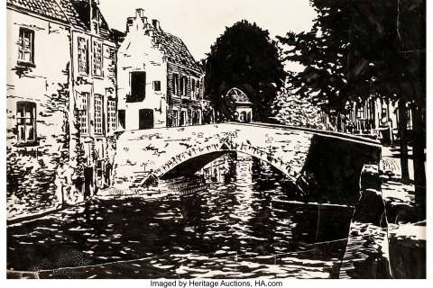 Hergé (Georges Remi Dit) | Bruges Illustration Originale (Le Petit Vingtième, 1928). Hergé (Georges Remi dit) Bruges Original Art Illustration (Le Petit Vingtième, 1928). | Heritage