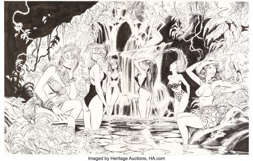 Marc Silvestri and Terry Austin - Marvel Illustrated: Swimsuit Issue #1 X-Women Pin-Up Original Art Group of 2 (Marv... (Total: 2 Original Art)