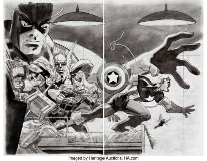 Sale, Tim - Tim Sale Captain America: White #1 Double Splash Page 2-3 Avengers Original Art (Marvel, 2015)....