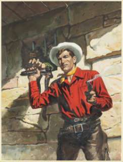 Bill George (attributed) - Red Ryder #123 Cover Painting Original Art (Dell, 1953).