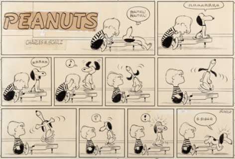 Charles Schulz Peanuts Sunday Comic Strip Snoopy Original Art dated 12-30-56 (United Feature Syndicate, 1956).