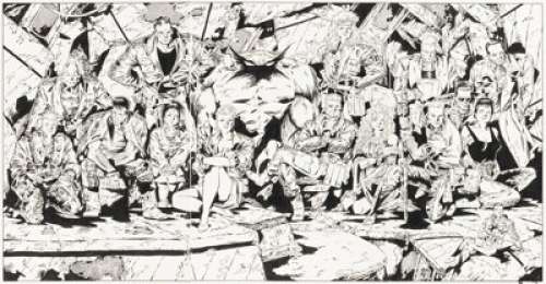 Keith Giffen and Al Gordon Legion of Super-Heroes #13 Gatefold Pull-Out Pin-Up Poster Original Art (DC, 1990). (Total: 3 Original Art)