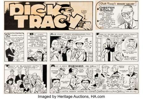 Rick Fletcher Dick Tracy 50th Anniversary Sunday Comic Strip Original Art dated 10-4-81 (Chicago Tribune- NY News Syndicate, 1981).