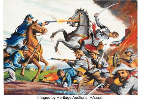 Norm Saunders Civil War News Trading Card #54 "A Horseman Falls" Painting Original Art (Topps, 1962). (Total: 2 Items) | Heritage