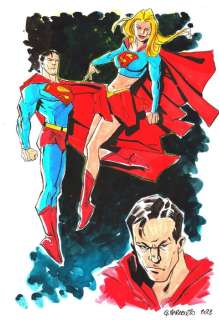 Giancarlo Caracuzzo | Supergirl, Superman - Illustrazione Originale SUPERMAN & SUPERGIRL - Page volante - Exemplaire unique - (2023) | Catawiki