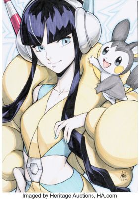 Artgerm (Stanley Lau) - Elesa with Emolga from Pokémon Black 2 and White 2 Illustration Original Art (2022). | Heritage