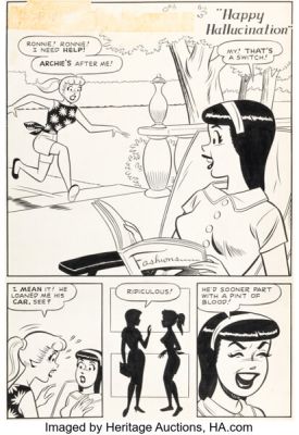 Dan DeCarlo and Rudy Lapick Archie‘s Girls Betty and Veronica #58 "Happy Hallucination" Complete 6-Page Story Original Art (Archie, 1960). (Total: 6 Original Art)