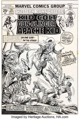 Larry Lieber and Frank Giacoia Western Gunfighters #24 Kid Colt Cover Original Art (Marvel, 1974).
