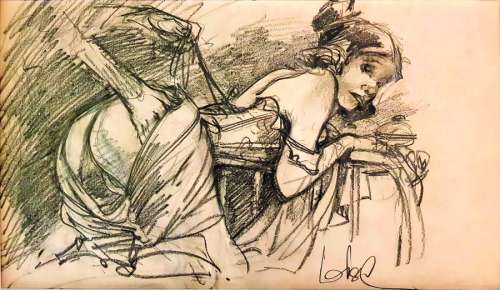 Loisel | Troubles Fêtes, Illustration au crayon gras reprÃ… | Millon