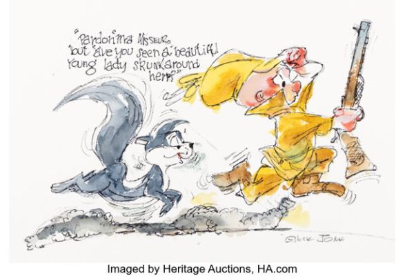 Chuck Jones - Pepé Le Pew and Elmer Fudd Illustration Original Art (Warner Brothers, c. 1990s). | Heritage