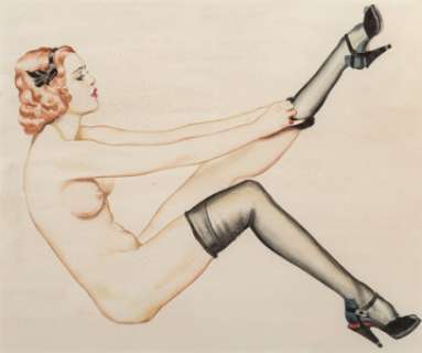 Alberto Vargas (Peruvian/American, 1896-1982) Black Stockings preliminary Watercolor on paper 11-1/4 x 13-1/4 inches ... | Heritage