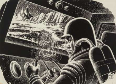 Virgil Finlay (American, 1914-1971) The Trouble with Tycho, Amazing Stories interior illustration, October 1960 Ink on...