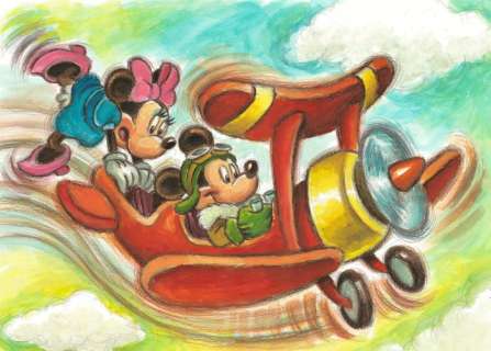 Joan Vizcarra - Mickey & Minnie Mouse Taking a Ride Through the Air - Original Painting - 50 x 35 cm - Gouache | Catawiki