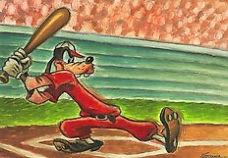 Joan Vizcarra - Goofy, The Baseball Player - 50 x 35 cm - Original Painting | Catawiki