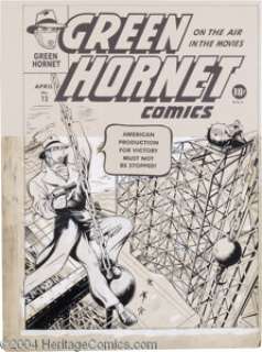 Arturo Cazeneuve - Green Hornet #12 Cover Original Art (Harvey, 1943). The Hornet swings to the rescue in this - | Heritage