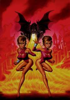 Rich Larson Steve Fastner - The Barbi Twins Adventures #1 Cover (The Sexy Barbi Twins Chased By a Fire Breathing Dragon!) 1995