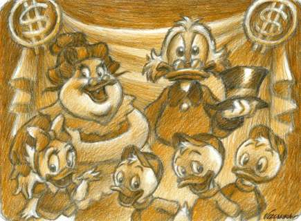 Joan Vizcarra - DuckTales: Uncle Scrooge, Huey, Dewey, Louie, Webby Vanderquack and Mrs. Beakley - Original Drawing | Catawiki