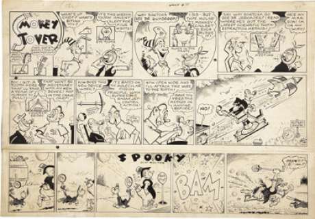 Bill Holman Smokey Stover Sunday Comic Strip With Matching Spooky Companion Strip Original Art, dated 7-4-48 -