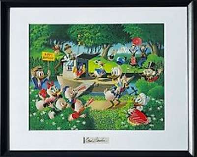 Carl Barks - Surprise Party at Memory Pond - beautiful print with original signature insert NO RESERVE! | Catawiki