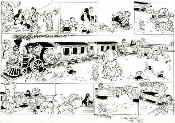 Thierry Capezzone - Lot 315 - Le Noël de Petzi, planche originale à l’encre de chine.