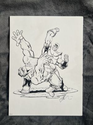 Jim Starlin ORIGINAL Sketch Art Signed Hulk Versus Thanos (11 in x 8.5 in)
