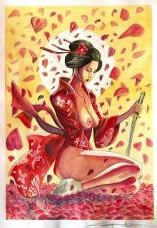 Candita, Giuseppe - 1 Original colour drawing - La Guerriera dai petali di ciliegio. - WIND OF CHANGE | Catawiki