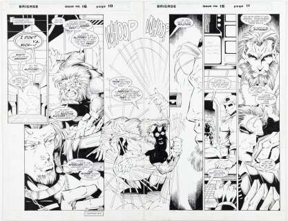 Fabio Laguna - Tavola originale double splash per BRIGADE 16 p.10-11. Cm.55 x 43,5. IMAGE 1995. Inks by Norm Rapmund.