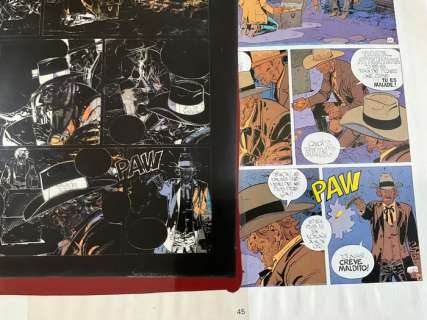 Giraud, Jean - 2 Film d’impression - Blueberry T21 - La Dernière carte - film/ cello d impression planche 45 avec rehauts de peinture rouge au verso - 1983 | Catawiki