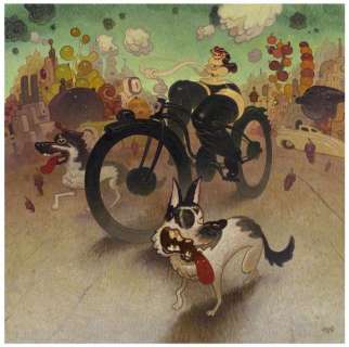 Dave Cooper - Bicycling with the Dogs Peinture réalisée en 2018 - Pillowy, the Art of Dave Cooper