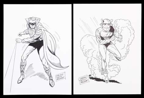 Two Original Ink Drawings: One of The Green Lantern and One of The Flash By Sheldon "Shelly" Moldoff | Goldberg Coins & Collectibles