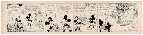 "MICKEY MOUSE - BOBO THE ELEPHANT" ORIGINAL AUGUST 14, 1934 DAILY STRIP ART BY FLOYD GOTTFREDSON. | Hake’s